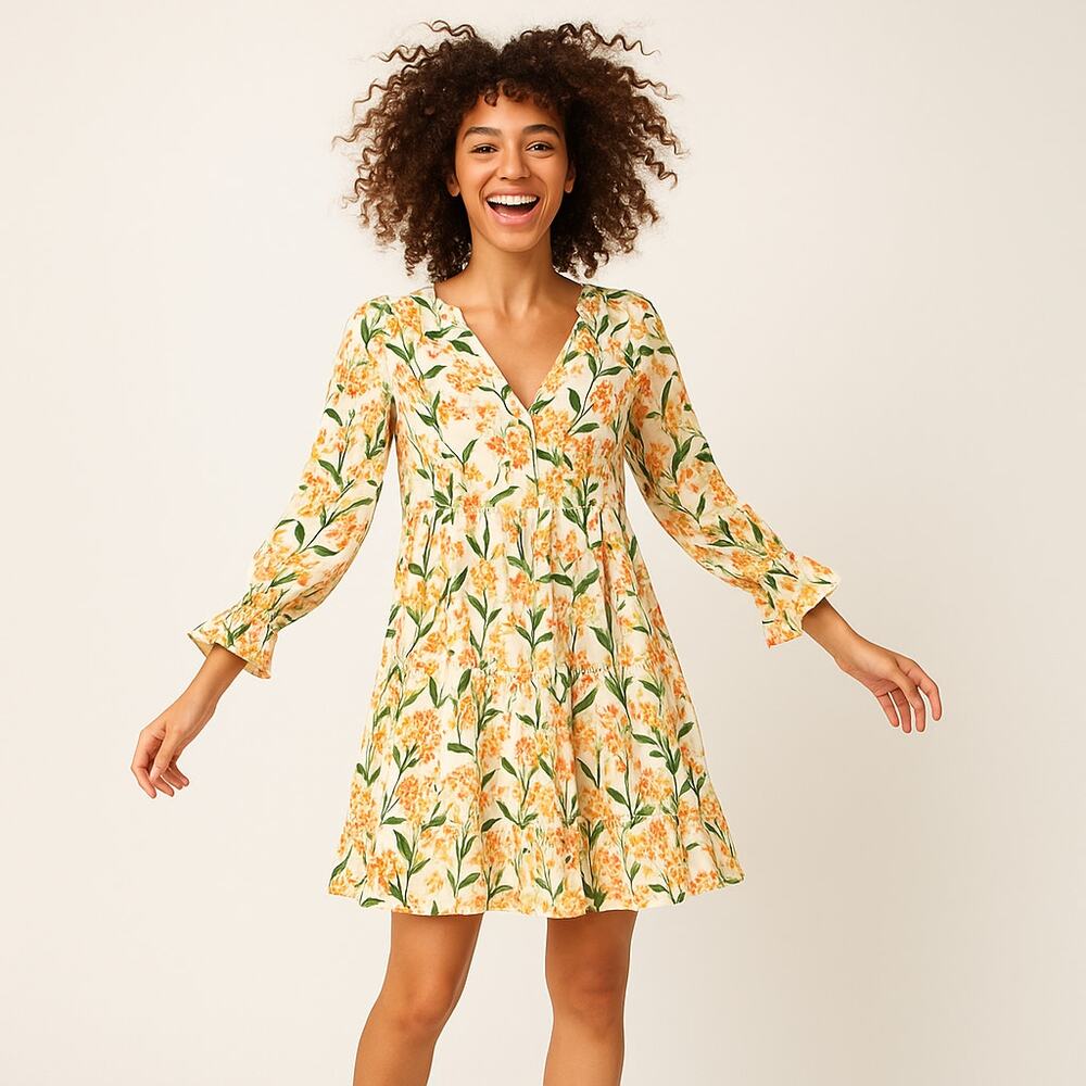 Pomander Place Dress Women XS Floral Long Sleeve Tiered Boho Cottagecore Indie
